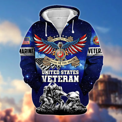 Premium Land Of The Free Because Of The Brave US Veteran Zip Hoodie