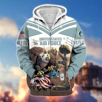 Premium Proudly Served US Veteran Zip Hoodie