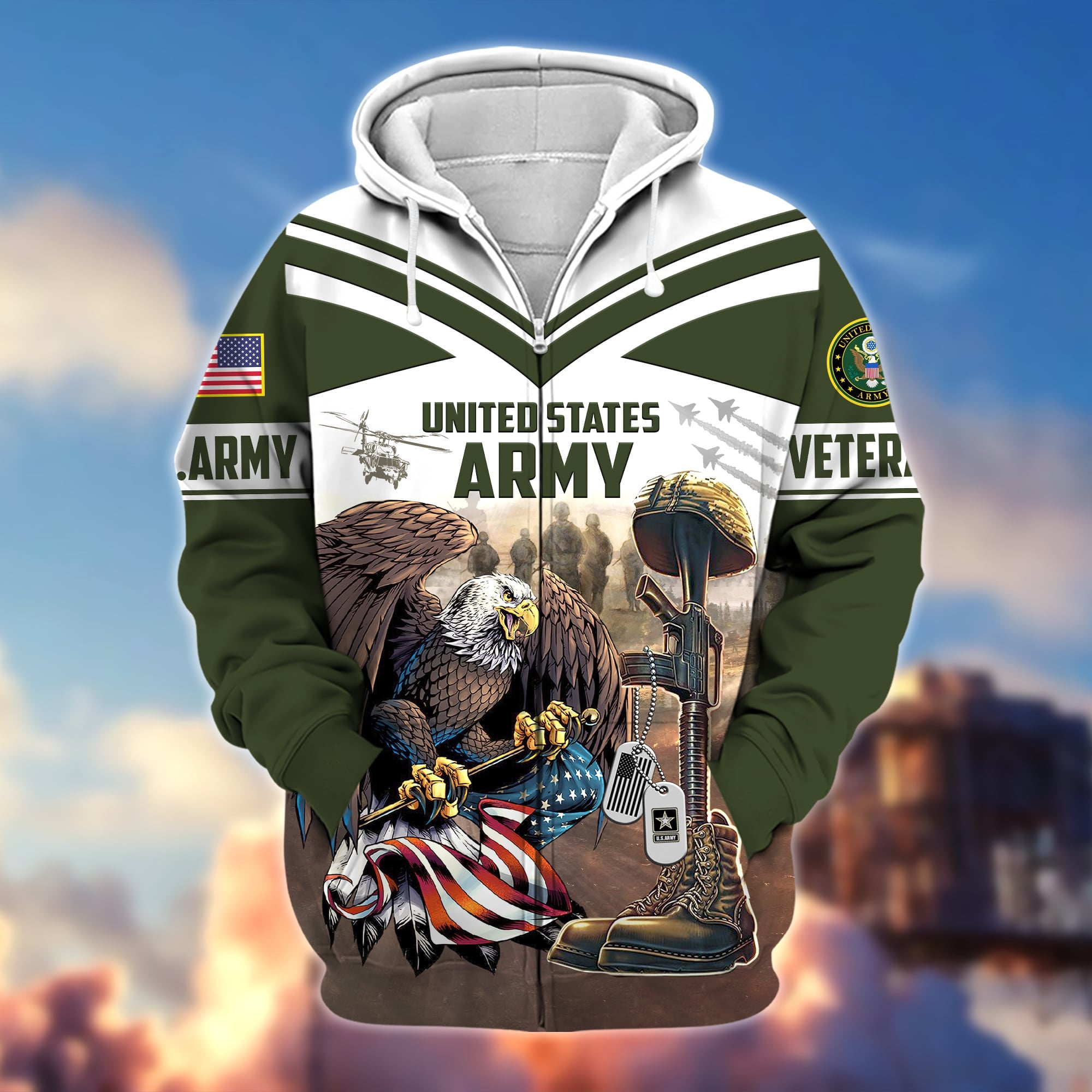 Premium Proudly Served US Veteran Zip Hoodie
