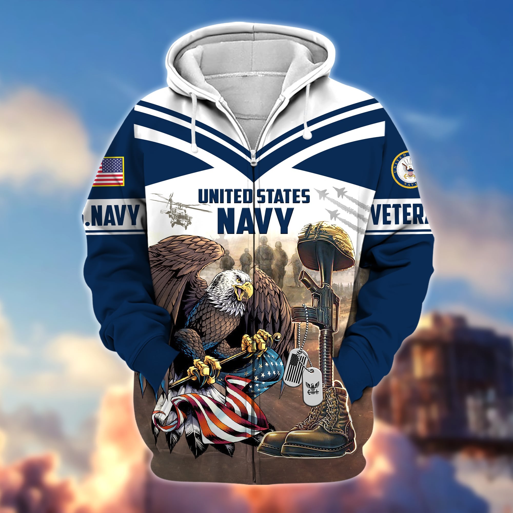 Premium Proudly Served US Veteran Zip Hoodie