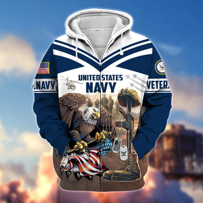 Premium Proudly Served US Veteran Zip Hoodie