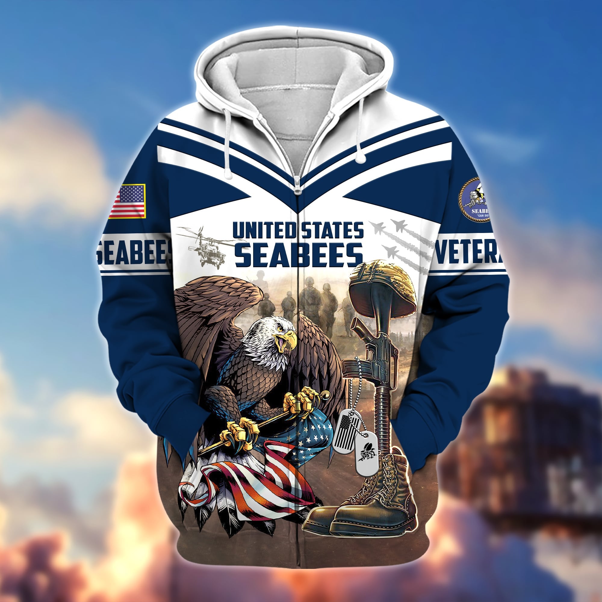 Premium Proudly Served US Veteran Zip Hoodie