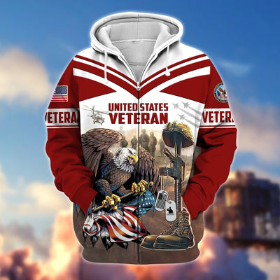 Premium Proudly Served US Veteran Zip Hoodie