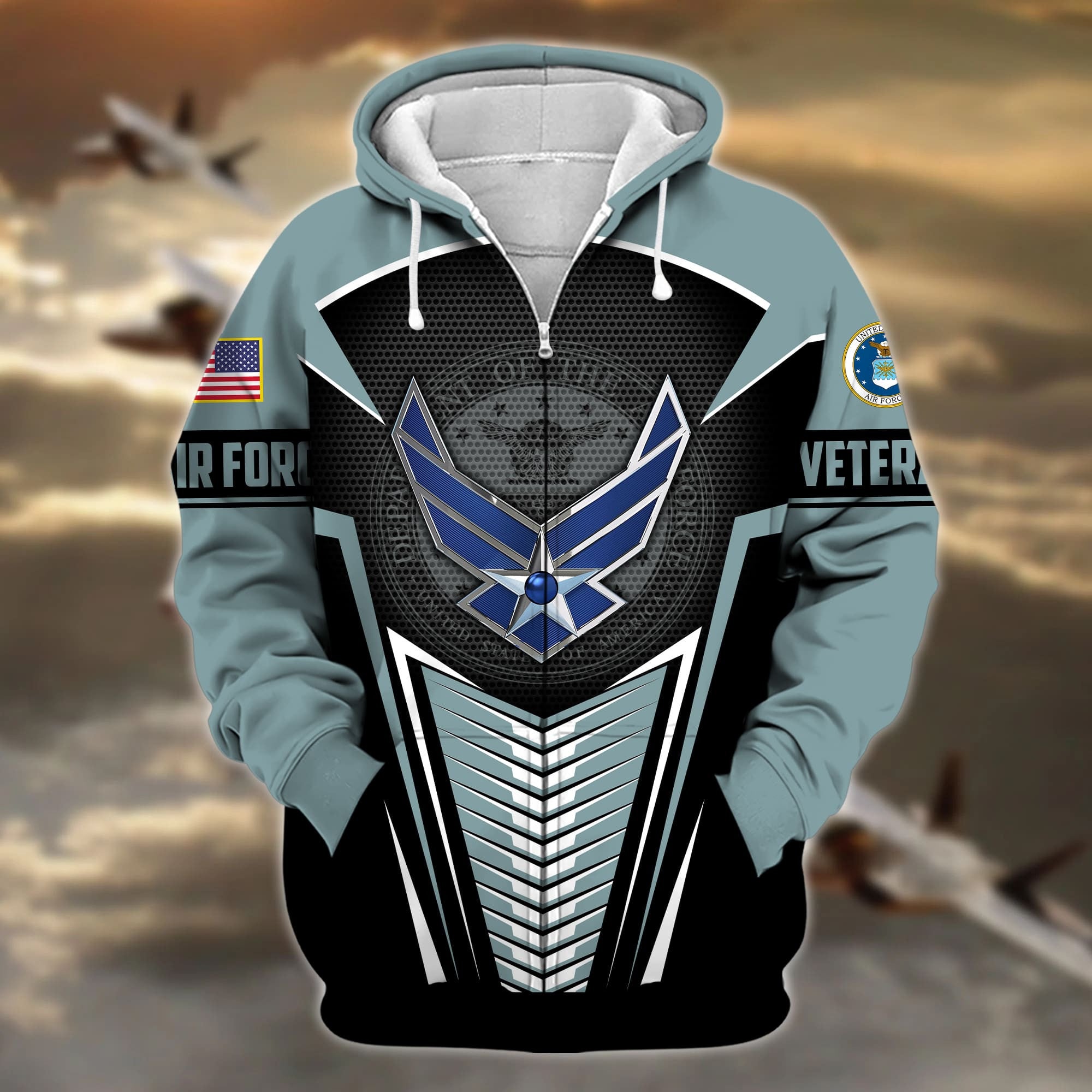 Premium Proudly Served US Veteran Zip Hoodie
