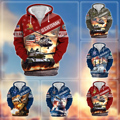 Premium Multiple Military Services US Veteran Zip Hoodie
