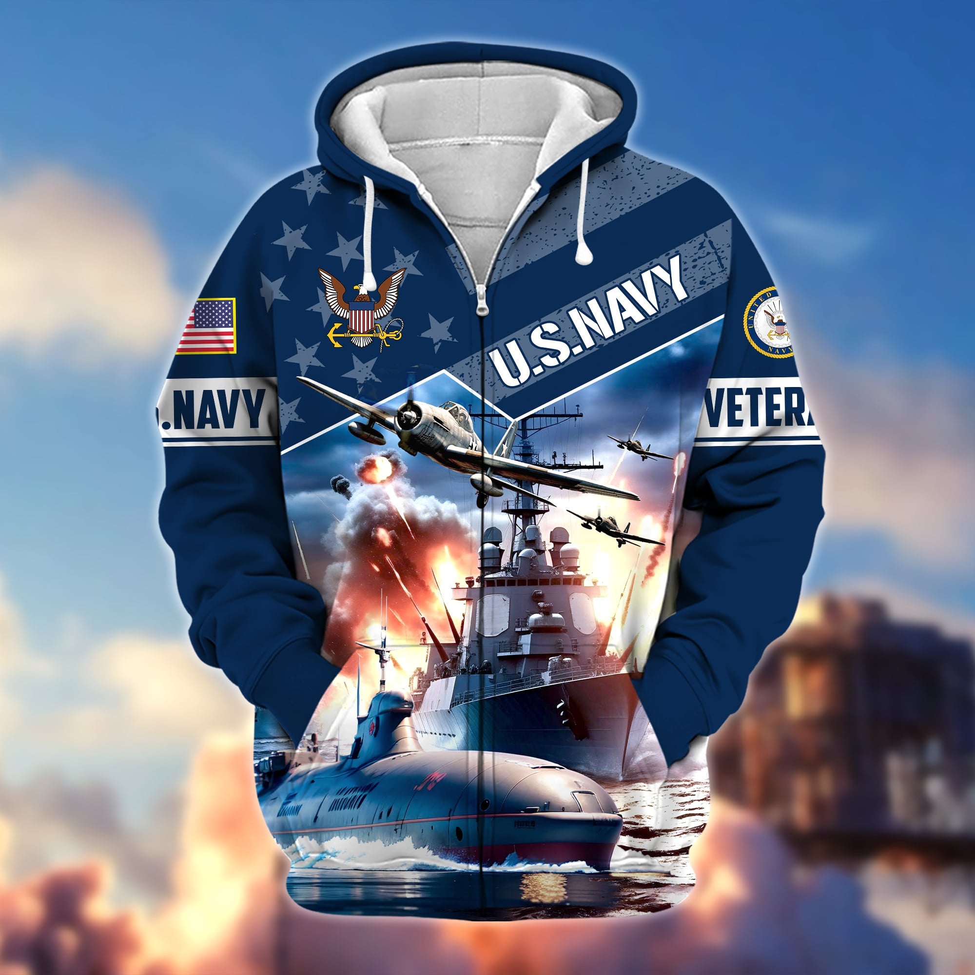Premium Multiple Military Services US Veteran Zip Hoodie