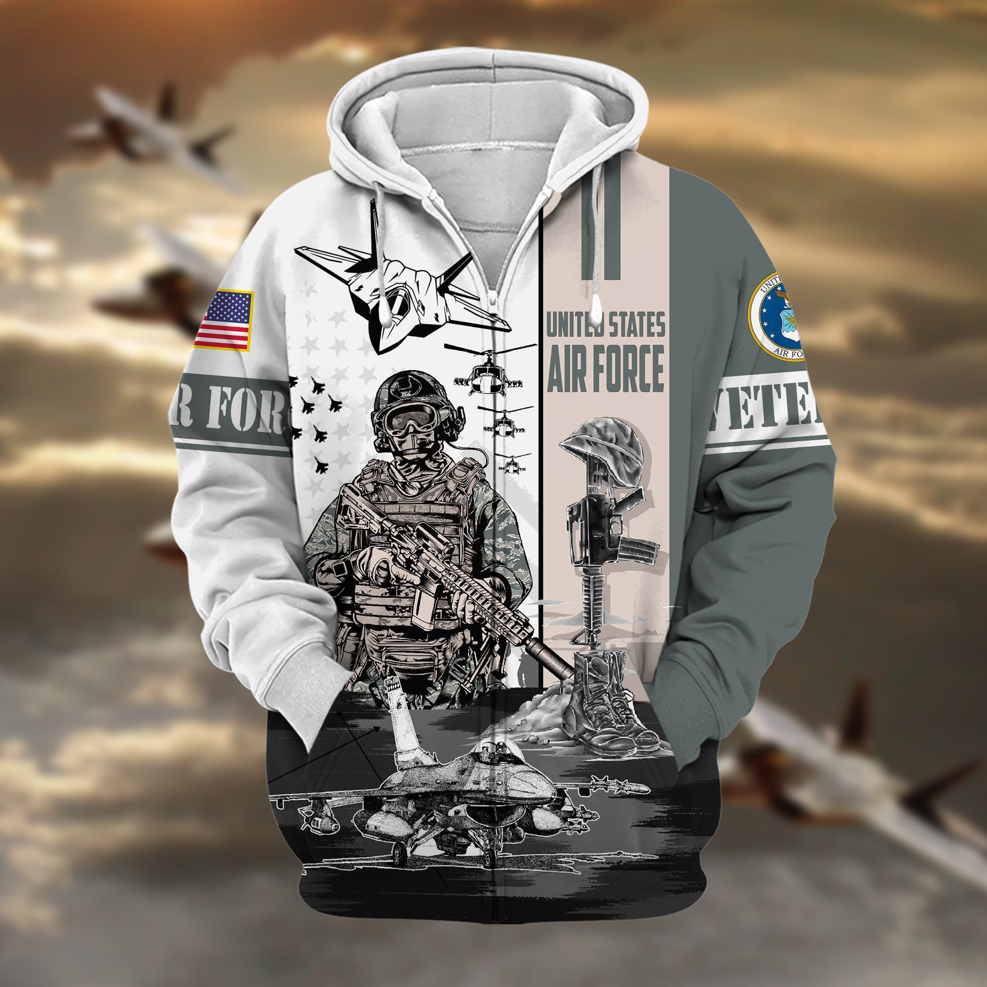 Premium Honoring All Who Served US Veteran Zip Hoodie