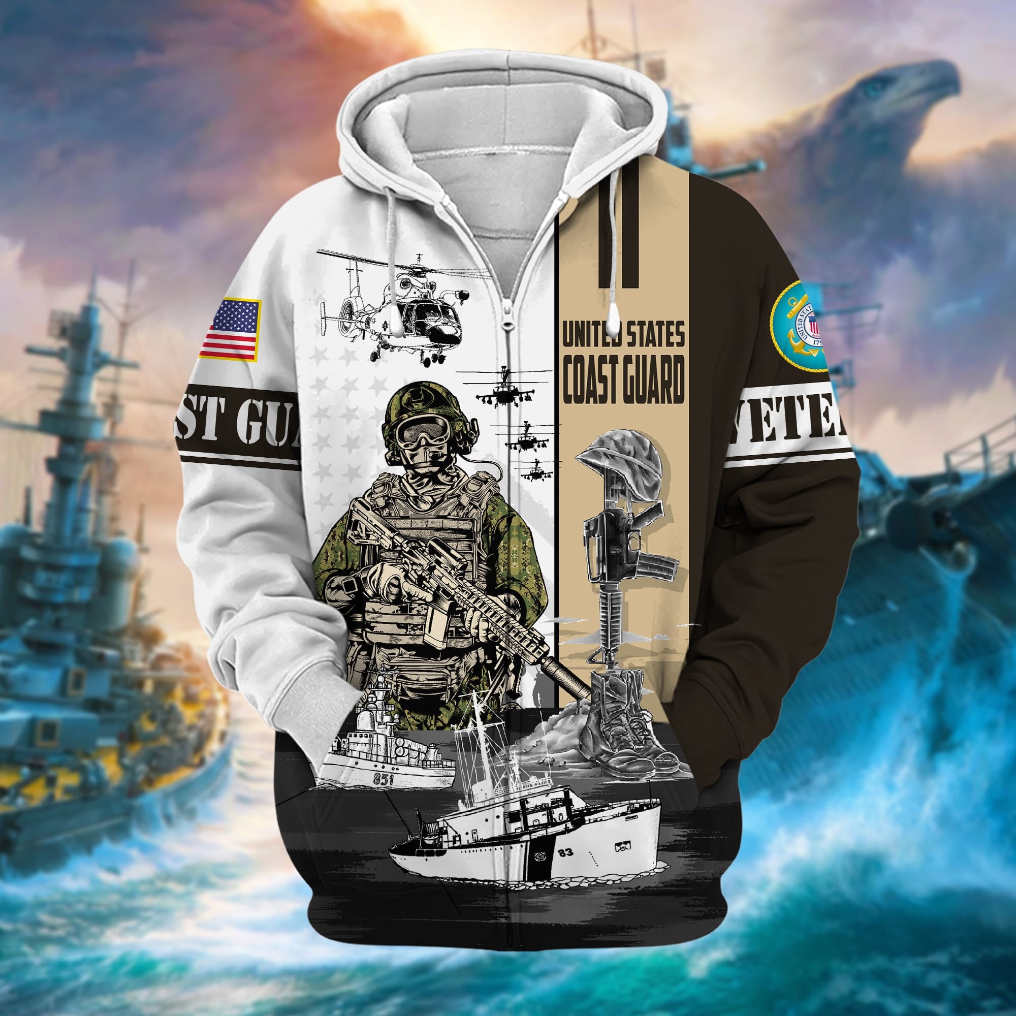 Premium Honoring All Who Served US Veteran Zip Hoodie