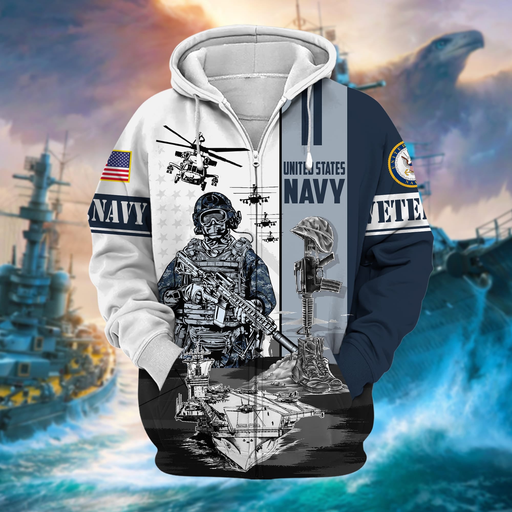 Premium Honoring All Who Served US Veteran Zip Hoodie