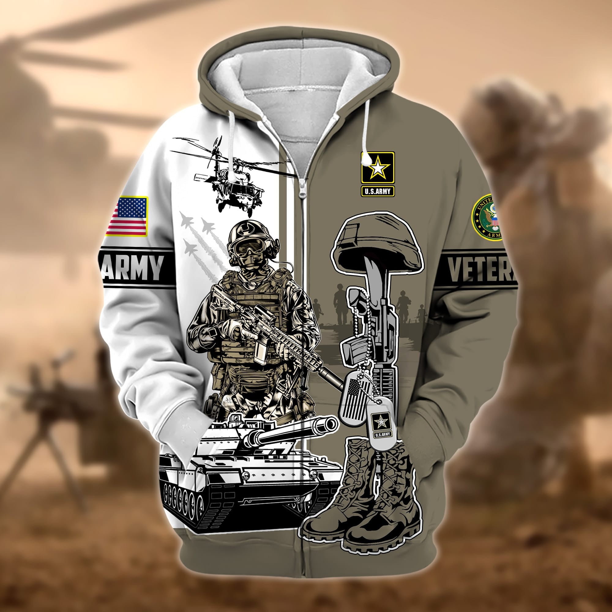 Unique Proudly Served US Veteran Zip Hoodie