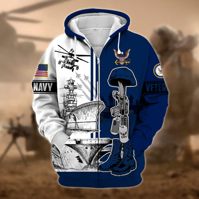 Unique Proudly Served US Veteran Zip Hoodie