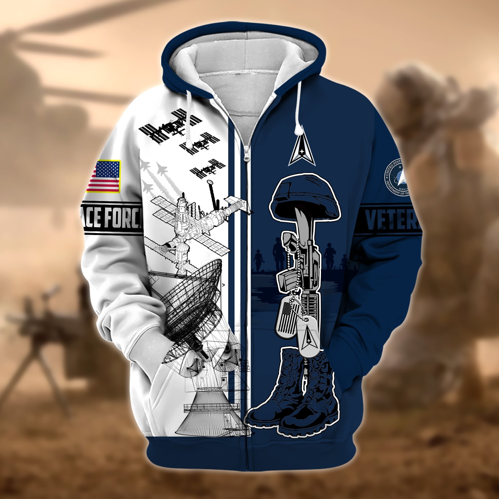 Unique Proudly Served US Veteran Zip Hoodie
