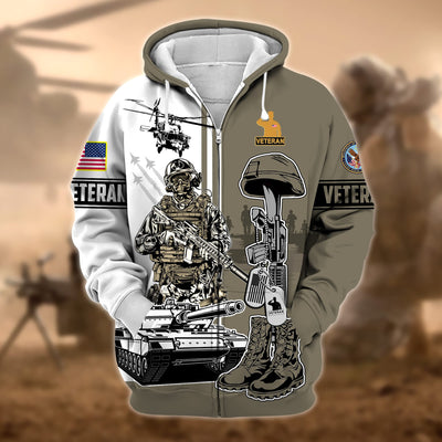 Unique Proudly Served US Veteran Zip Hoodie
