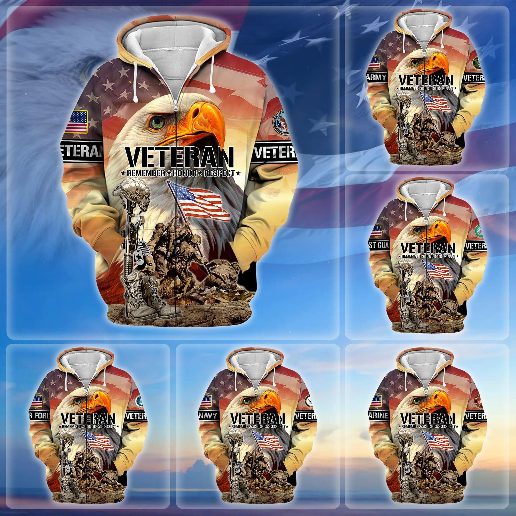 Premium Honoring All Who Served US Veteran Zip Hoodie