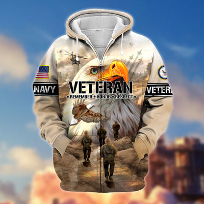 Premium US Veteran Remember - Honor - Respect Zip Hoodie