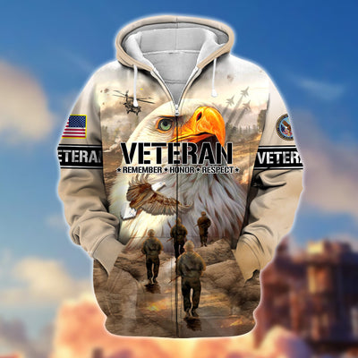 Premium US Veteran Remember - Honor - Respect Zip Hoodie