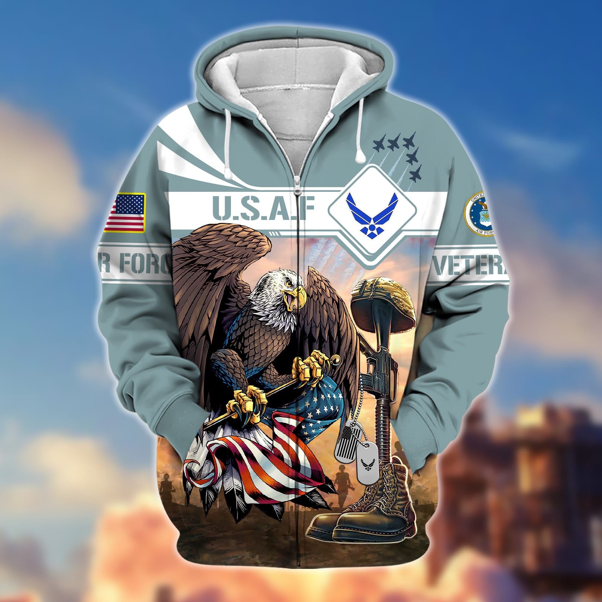 Premium Proudly Served US Veteran Zip Hoodie