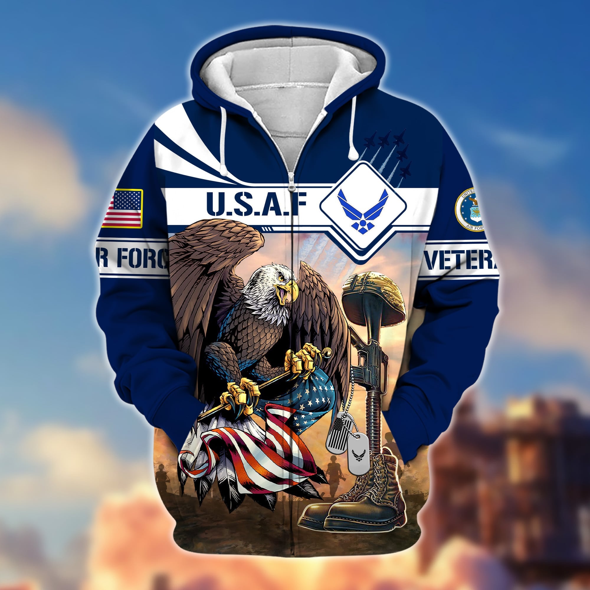 Premium Proudly Served US Veteran Zip Hoodie
