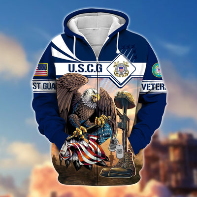 Premium Proudly Served US Veteran Zip Hoodie