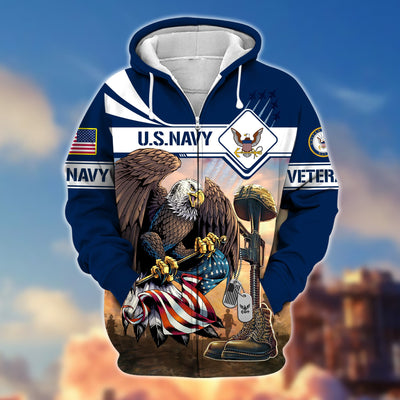 Premium Proudly Served US Veteran Zip Hoodie