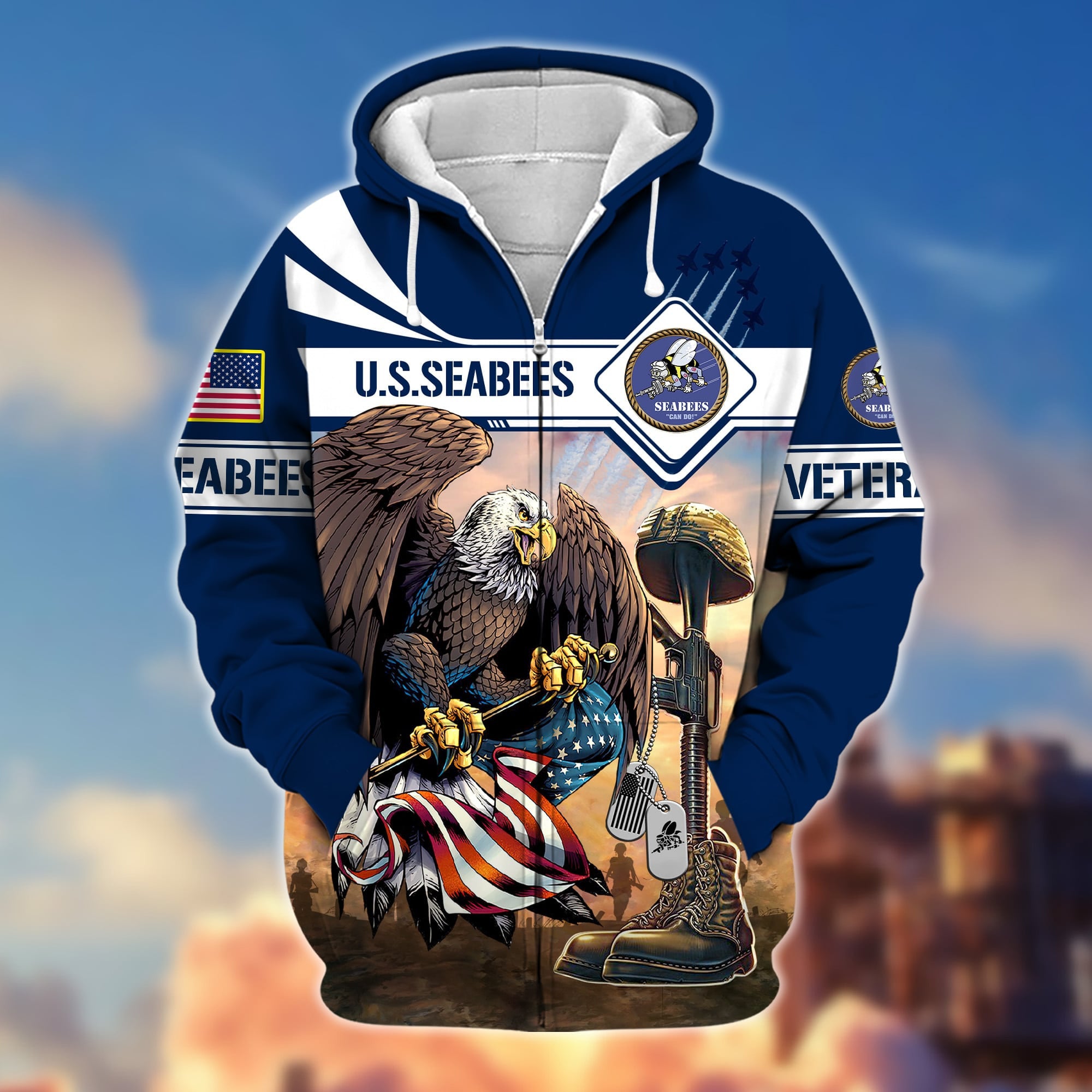 Premium Proudly Served US Veteran Zip Hoodie