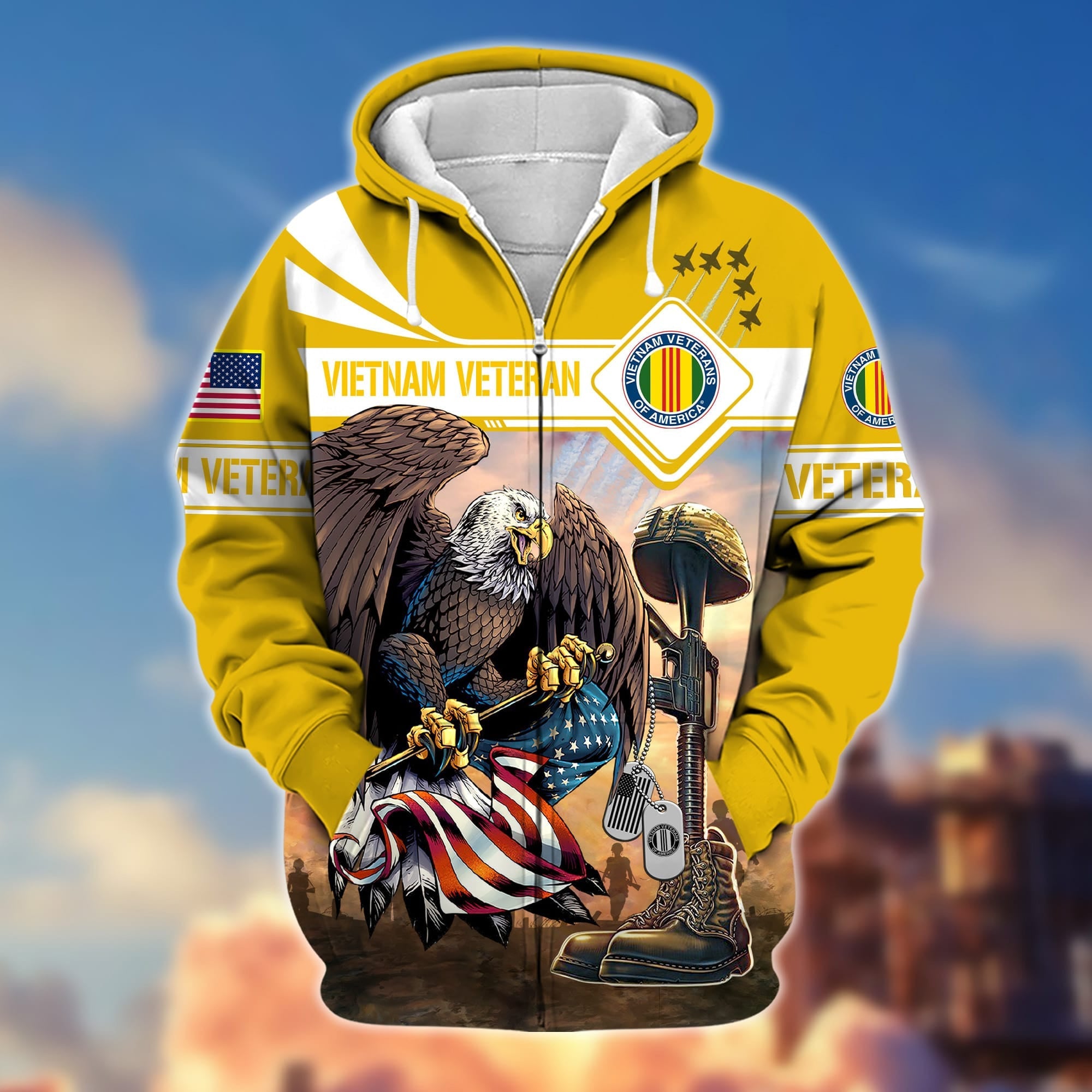 Premium Proudly Served US Veteran Zip Hoodie