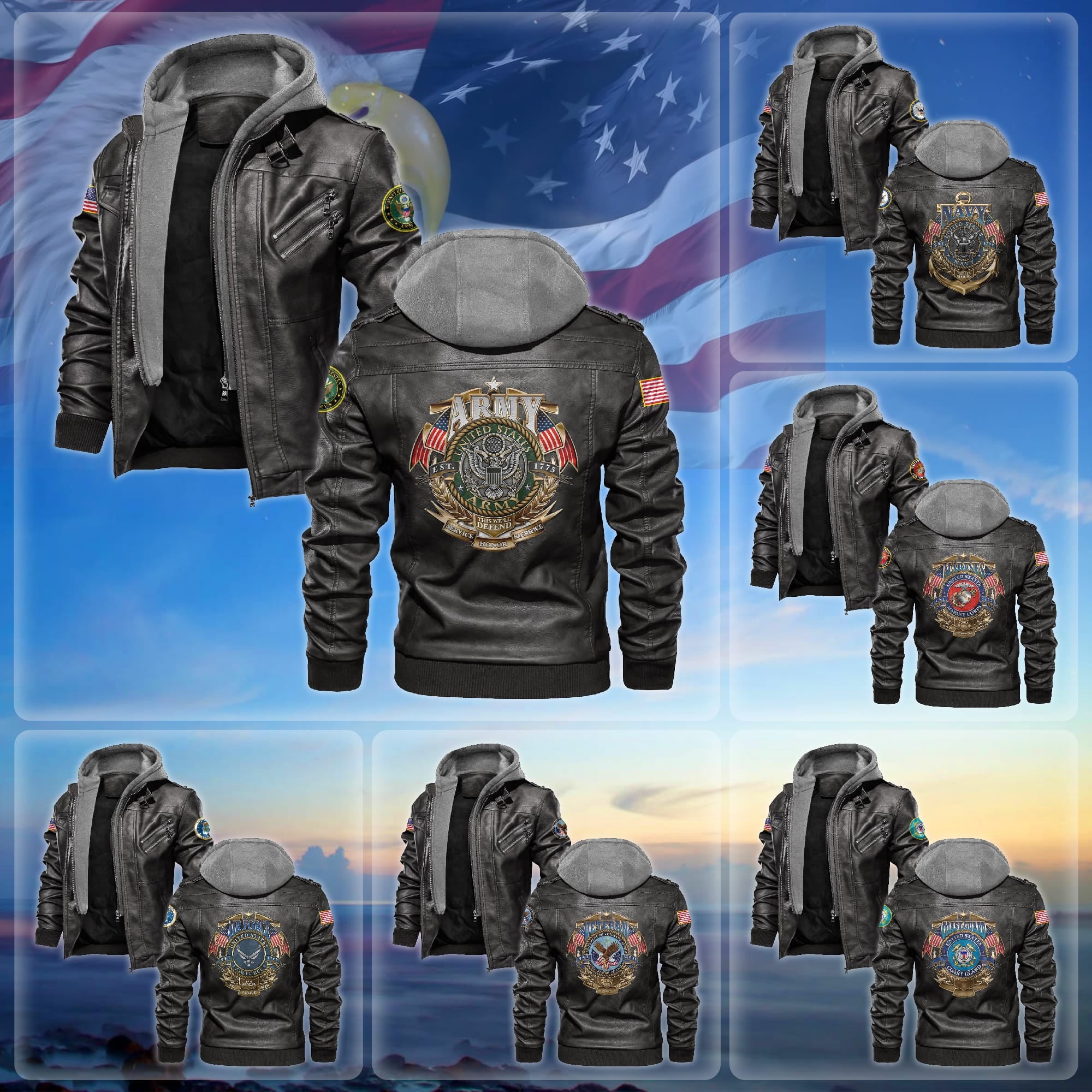 Premium Multiple US Military Services US Veteran Leather Jacket