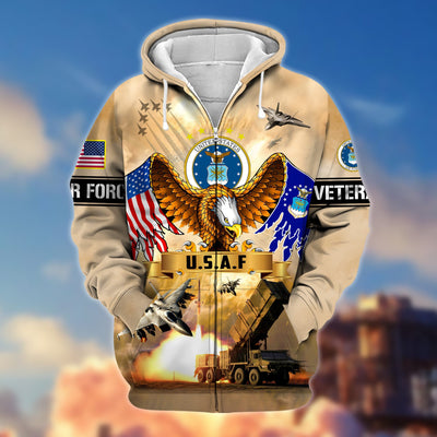Premium Land Of The Free US Veteran Zip Hoodie
