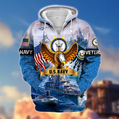 Premium Land Of The Free US Veteran Zip Hoodie