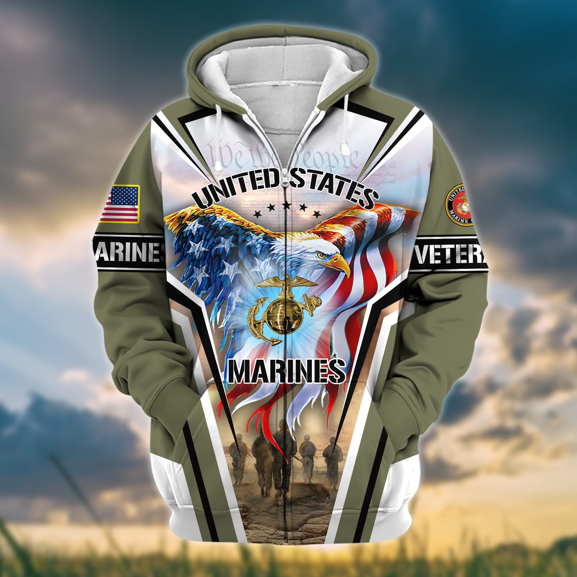 Premium Honoring All Who Served US Veteran Zip Hoodie