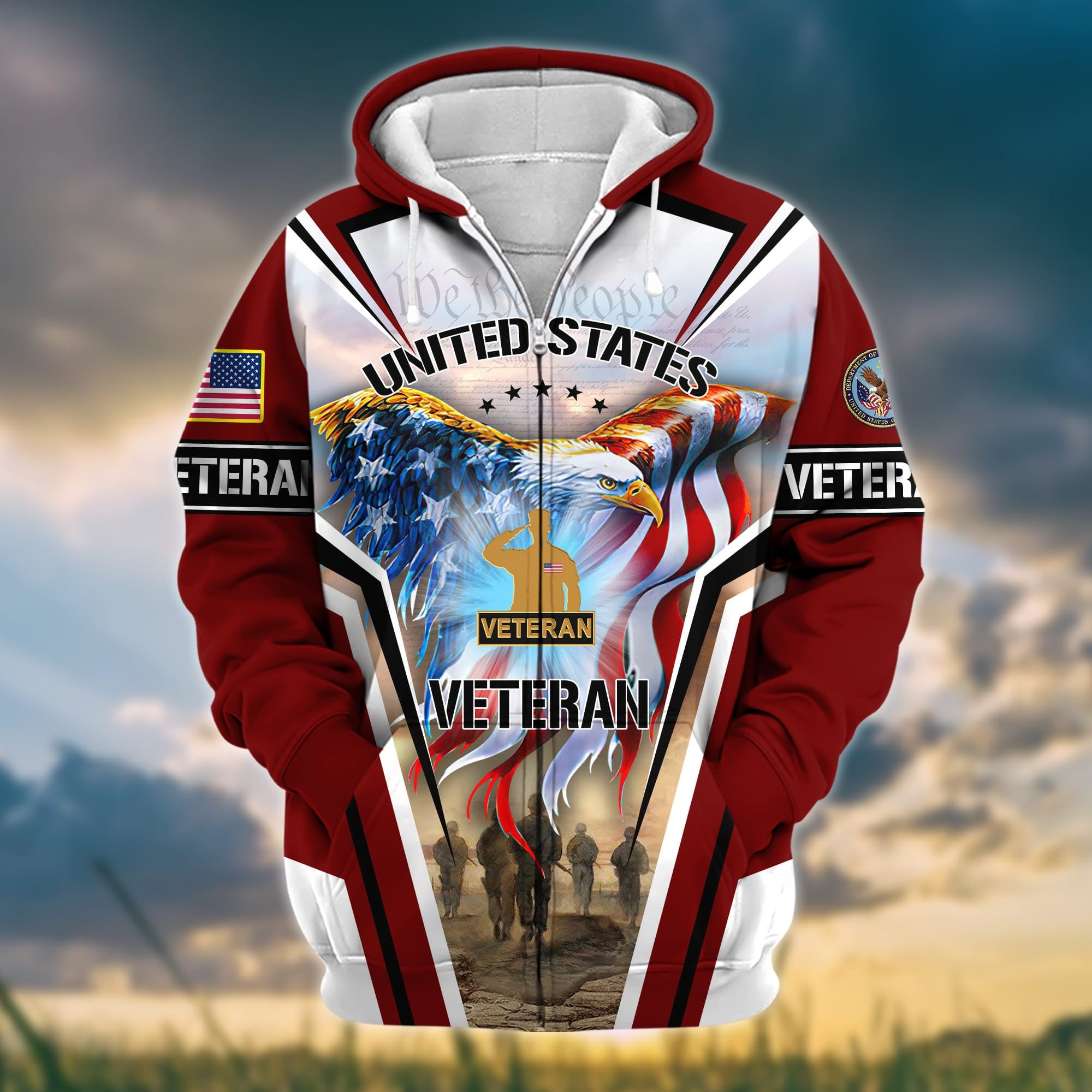 Premium Honoring All Who Served US Veteran Zip Hoodie