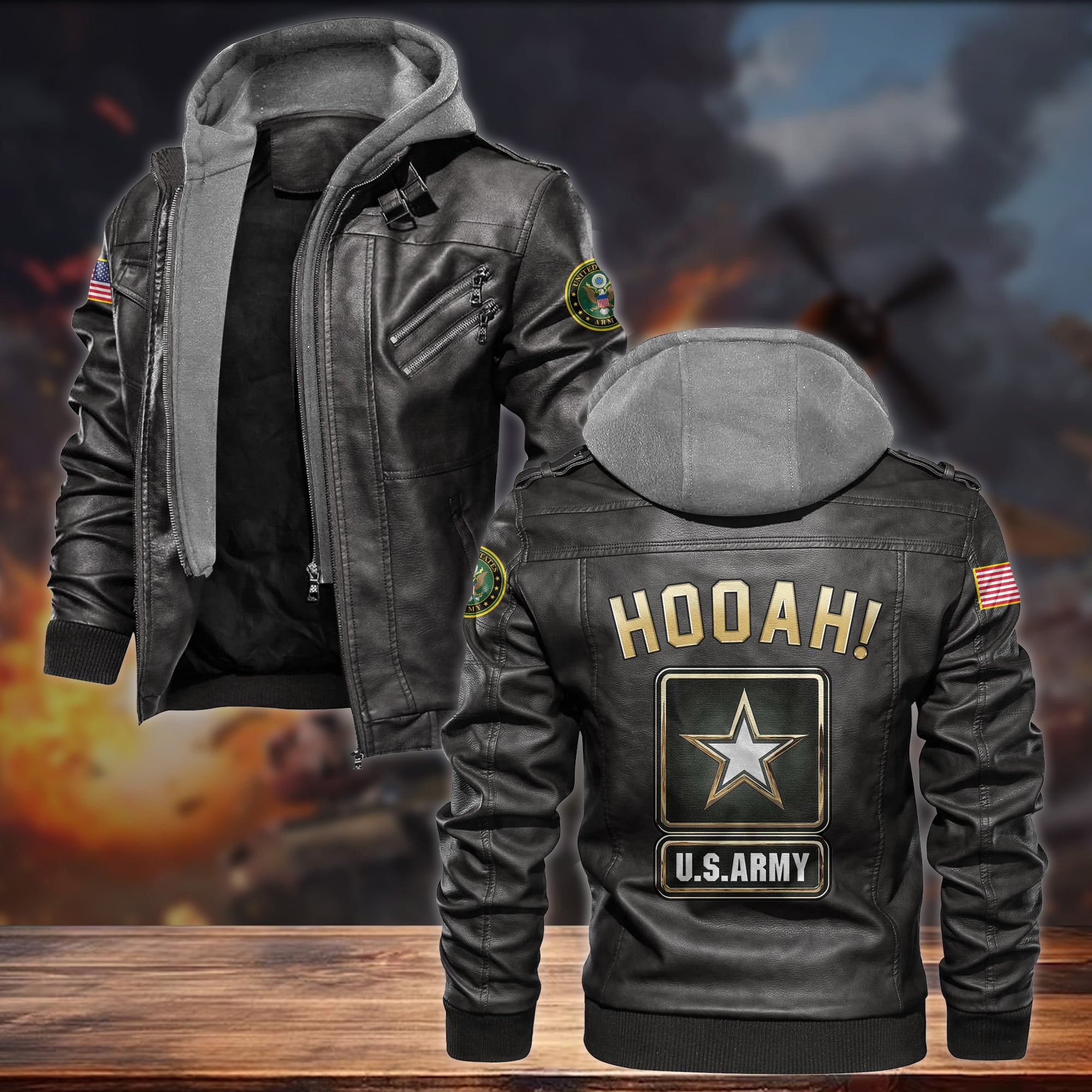 Premium HOOAH! US Veteran Leather Jacket