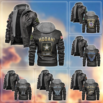 Premium HOOAH! US Veteran Leather Jacket