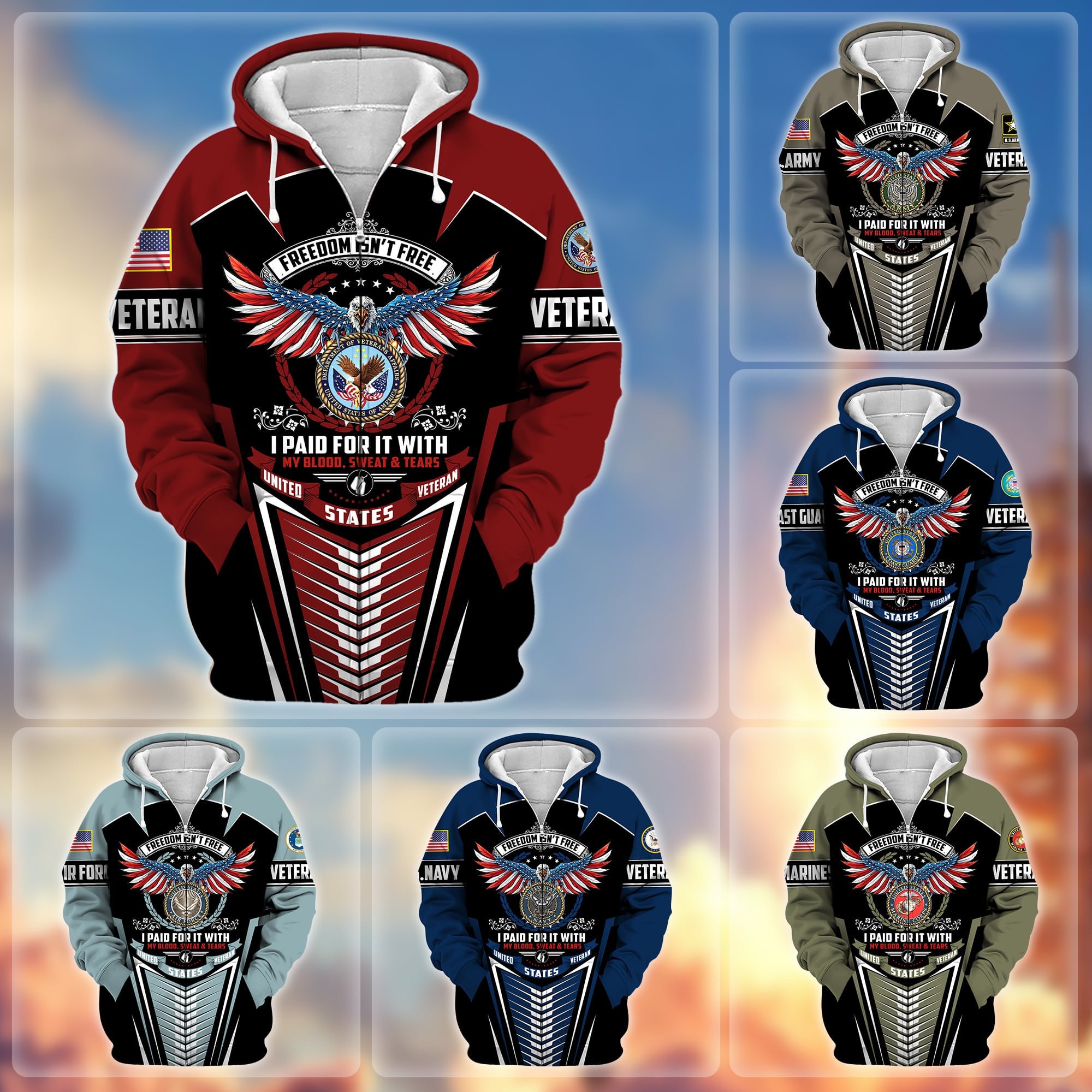 Premium Freedom Is Not Free US Veteran Zip Hoodie