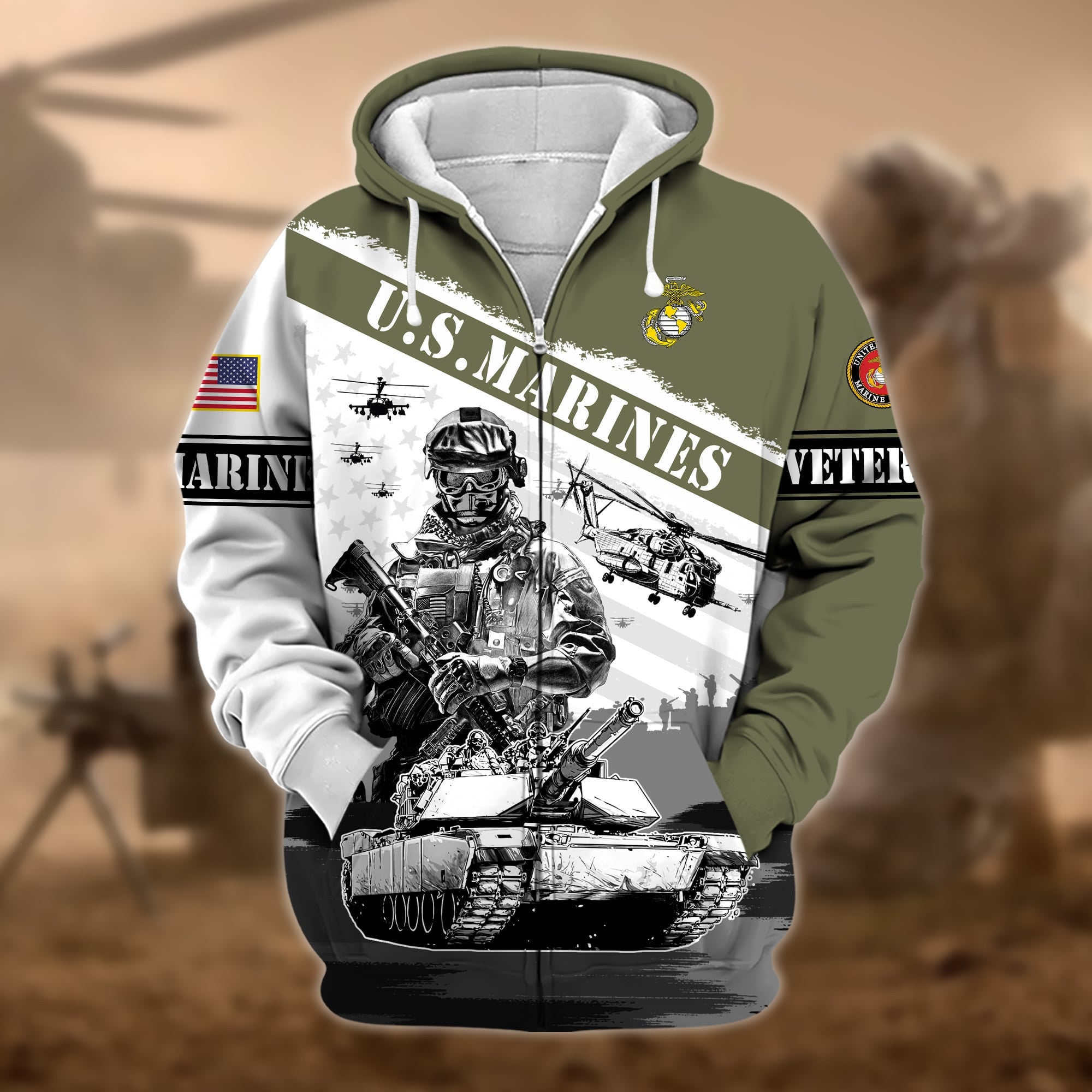 Premium Honoring All Who Served US Veteran Zip Hoodie