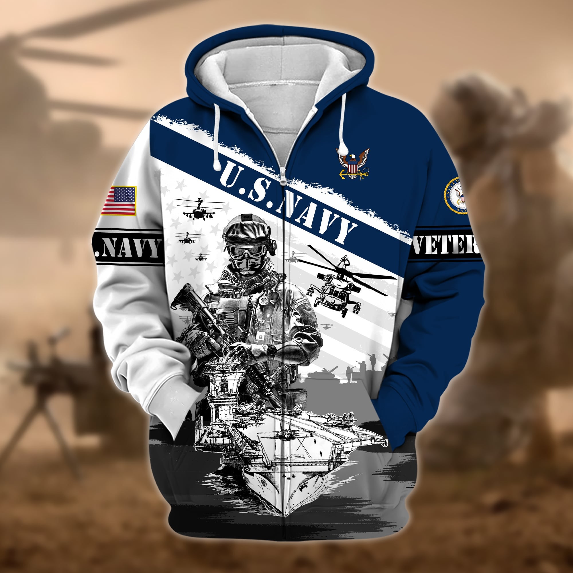 Premium Honoring All Who Served US Veteran Zip Hoodie