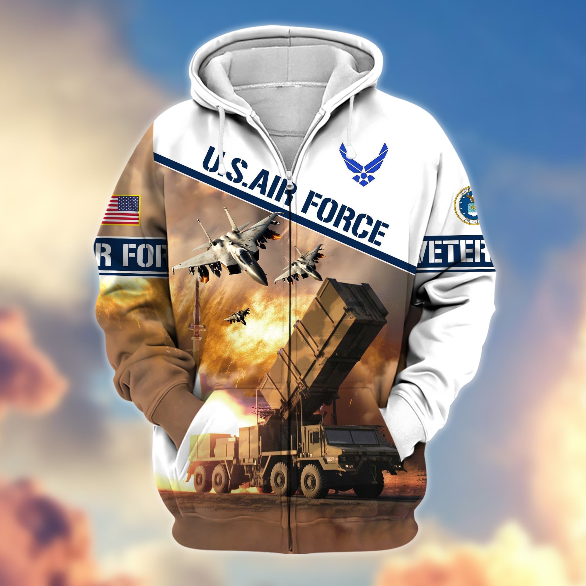 Premium Proudly Served US Veteran Zip Hoodie