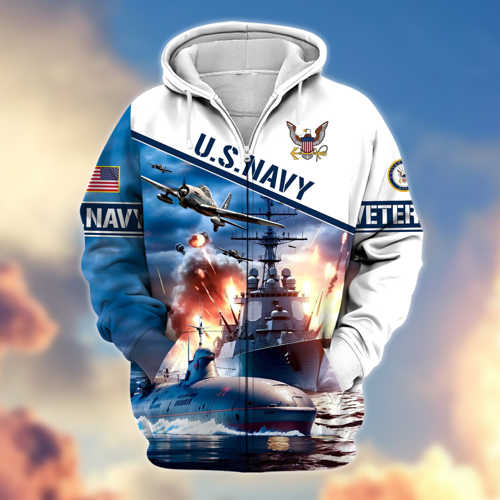 Premium Proudly Served US Veteran Zip Hoodie