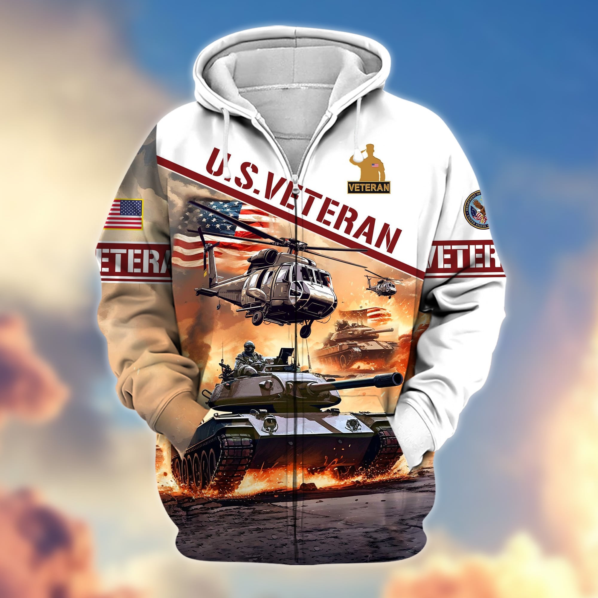 Premium Proudly Served US Veteran Zip Hoodie