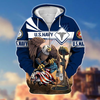Premium US Navy, US Marines Veteran Zip Hoodie