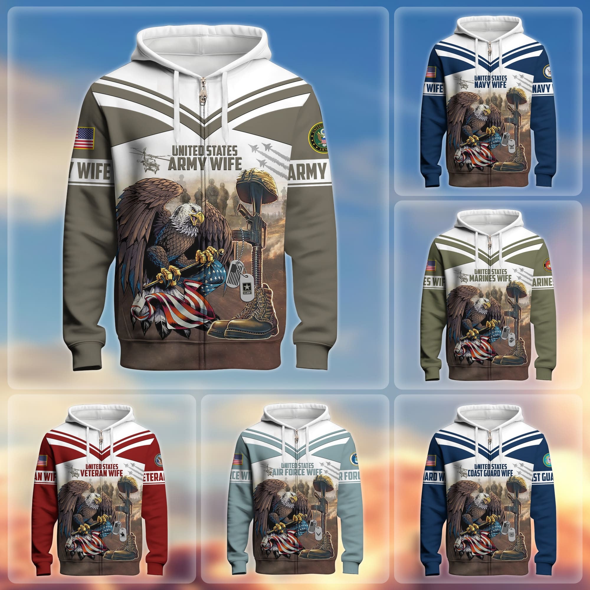 Premium US Veteran Wife Zip Hoodie