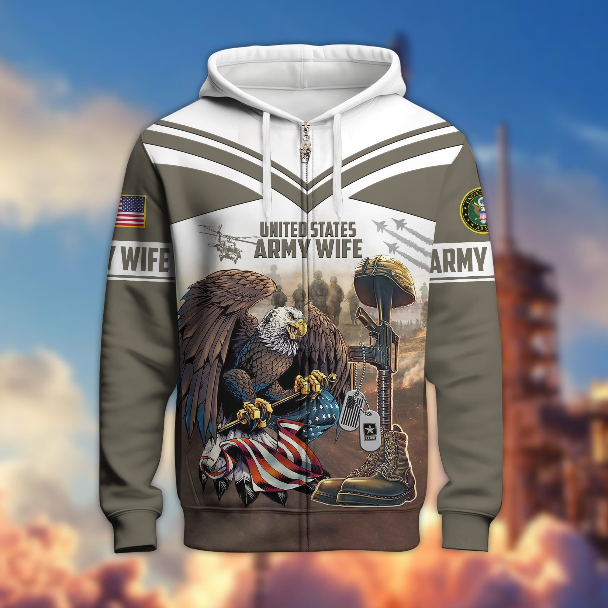 Premium US Veteran Wife Zip Hoodie