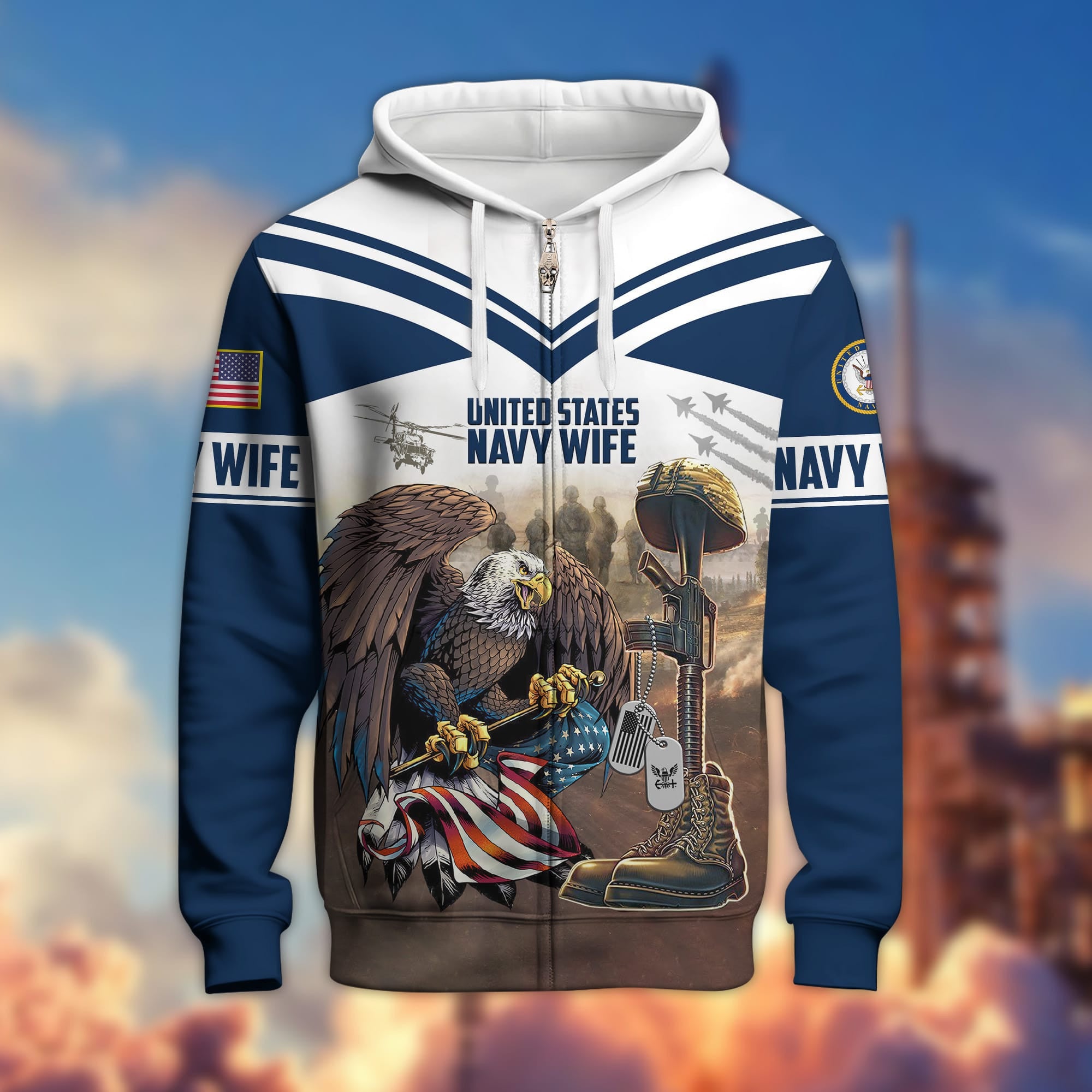 Premium US Veteran Wife Zip Hoodie