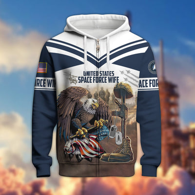 Premium US Veteran Wife Zip Hoodie