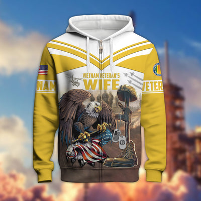 Premium US Veteran Wife Zip Hoodie