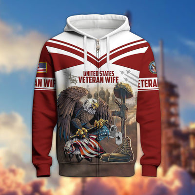 Premium US Veteran Wife Zip Hoodie