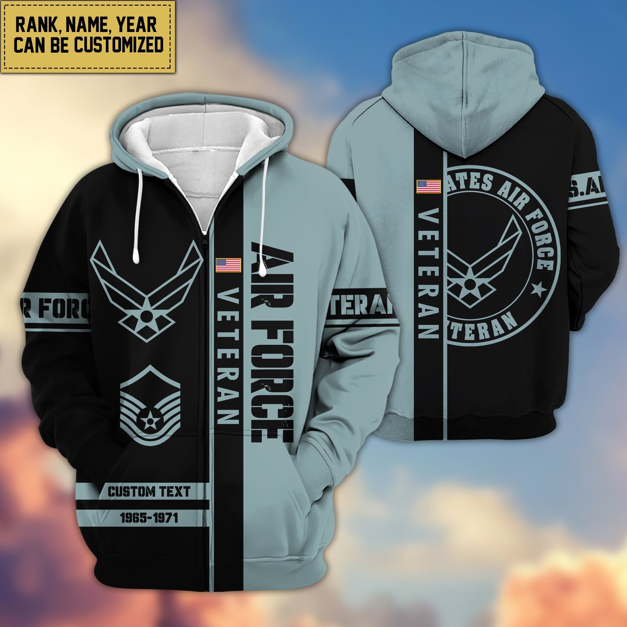 Premium Personalized Proudly Served US Veteran Zip Hoodie