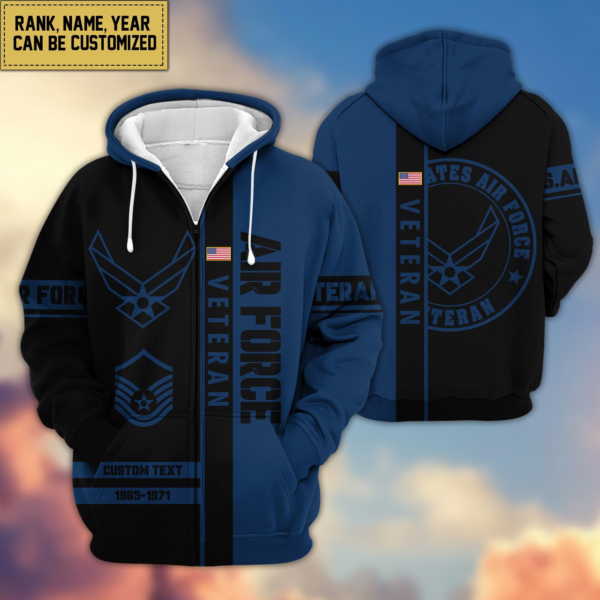 Premium Personalized Proudly Served US Veteran Zip Hoodie