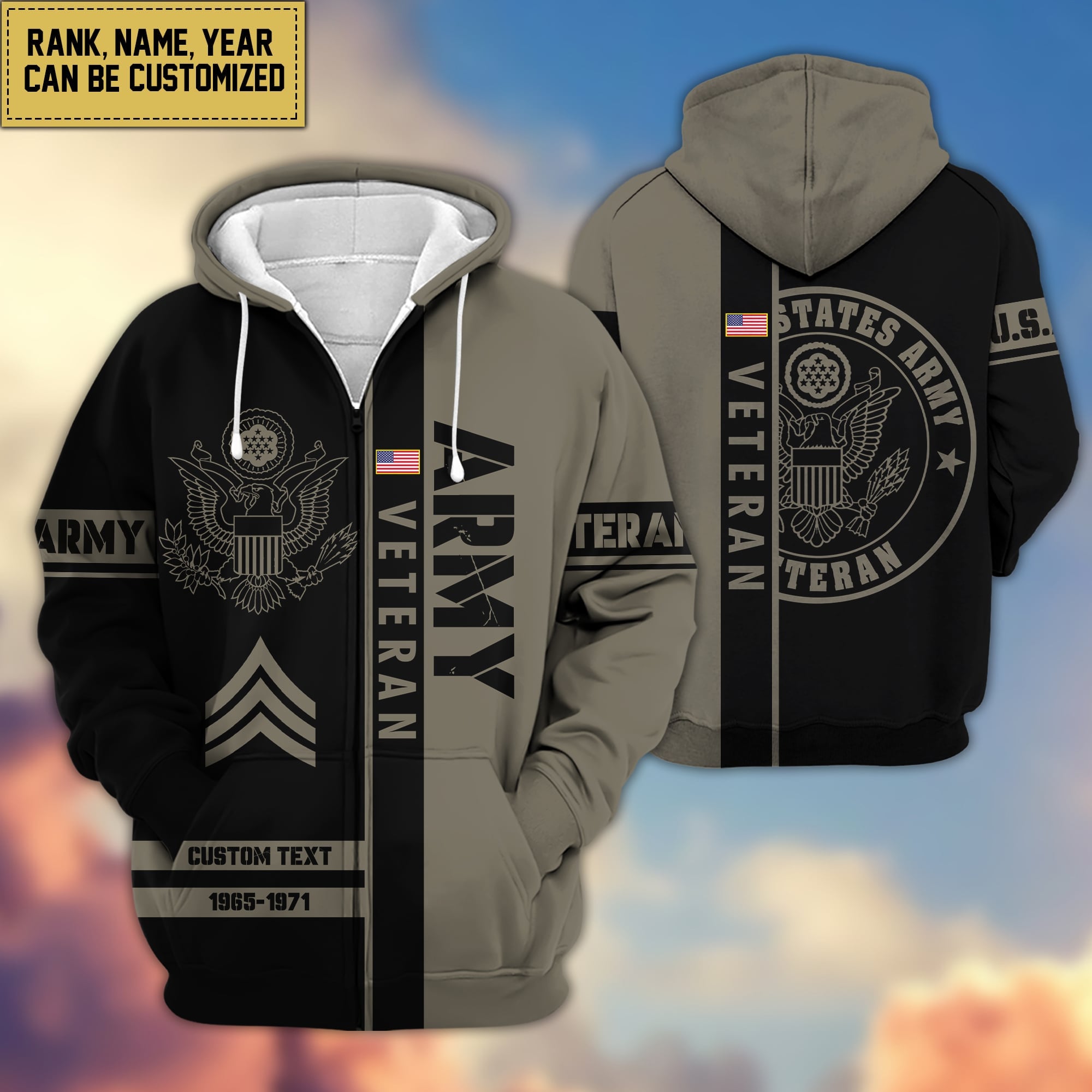 Premium Personalized Proudly Served US Veteran Zip Hoodie