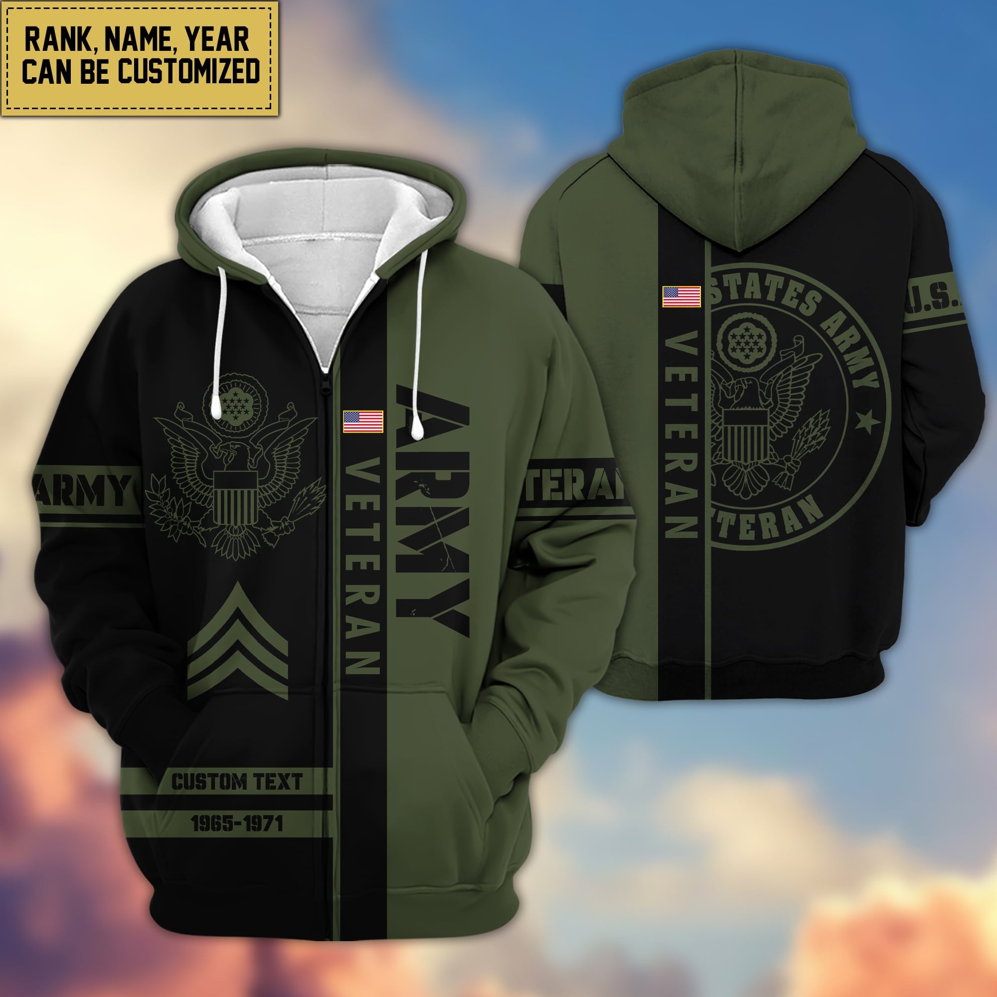 Premium Personalized Proudly Served US Veteran Zip Hoodie